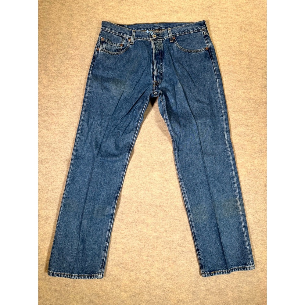 Levis 501 Original Authentic Jeans Mens 36x30 Blue Denim Straight Leg Button Fly